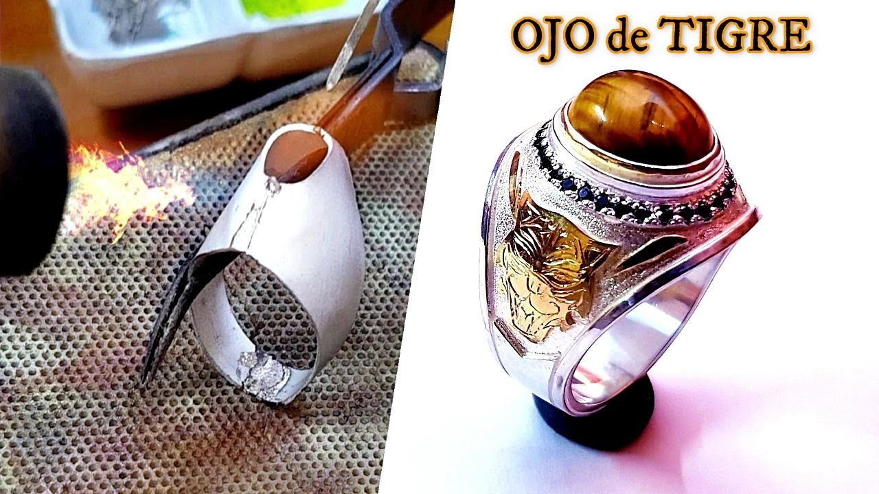 anillo de oro ojo de tigre