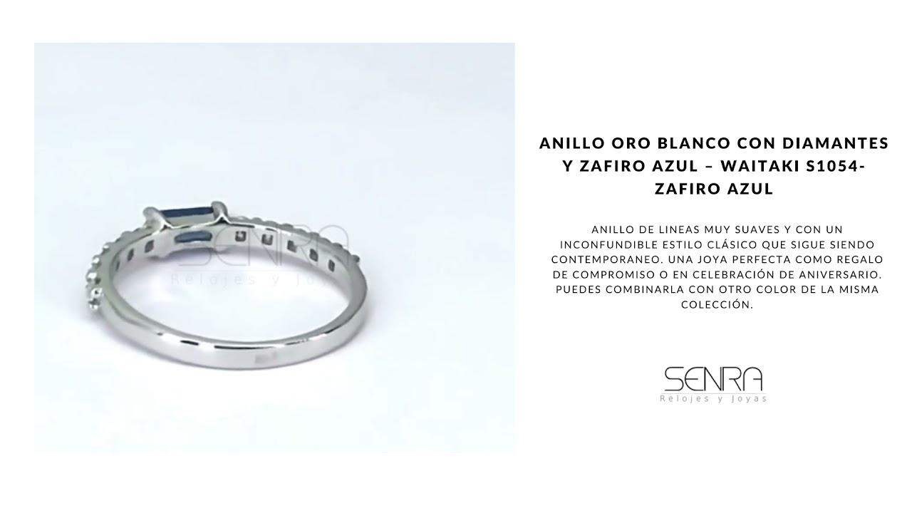 anillo oro blanco con zafiro azul
