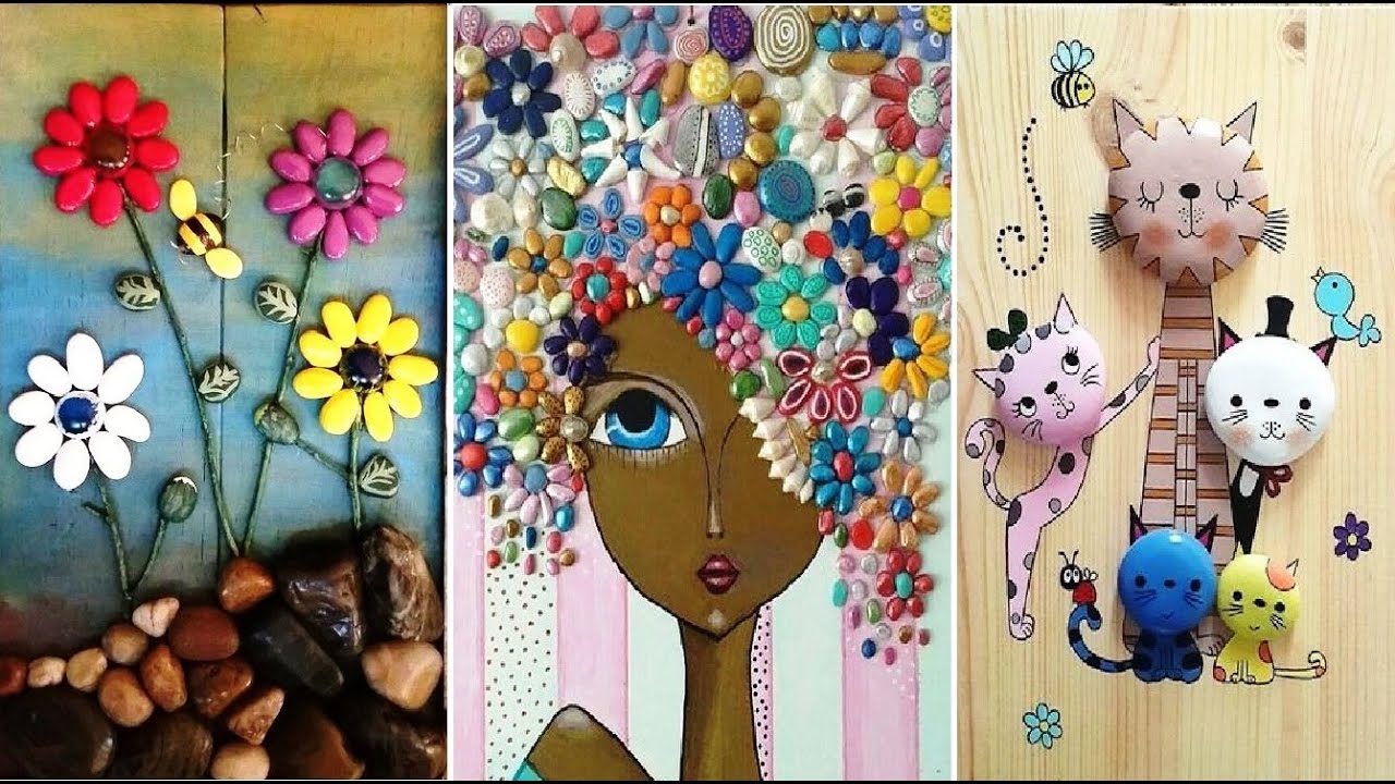 flores pintadas en piedras de rio
